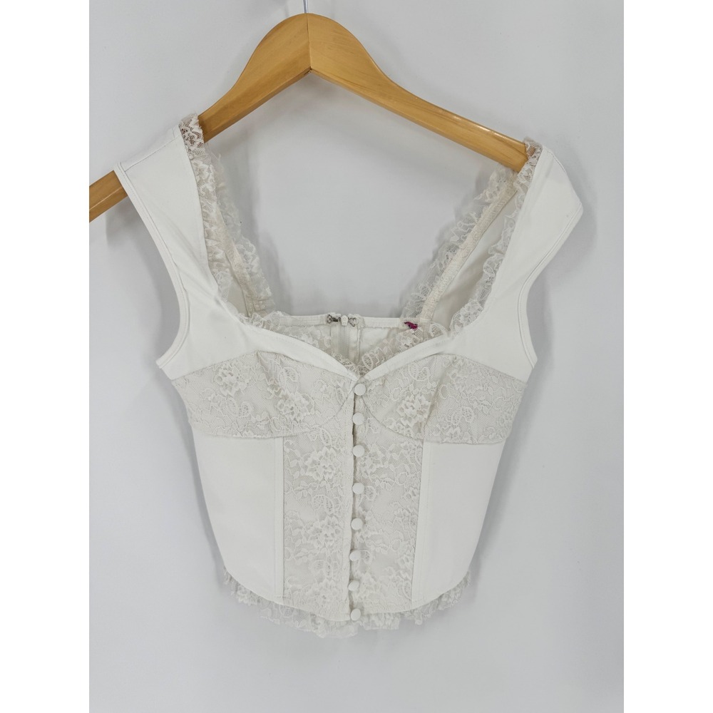 Edikted Lace Corset Top Women Estimated XS White Ruffle Bustier Sleeveless